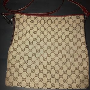 Authentic Gucci GG Canvas Leather Crossbody Bag